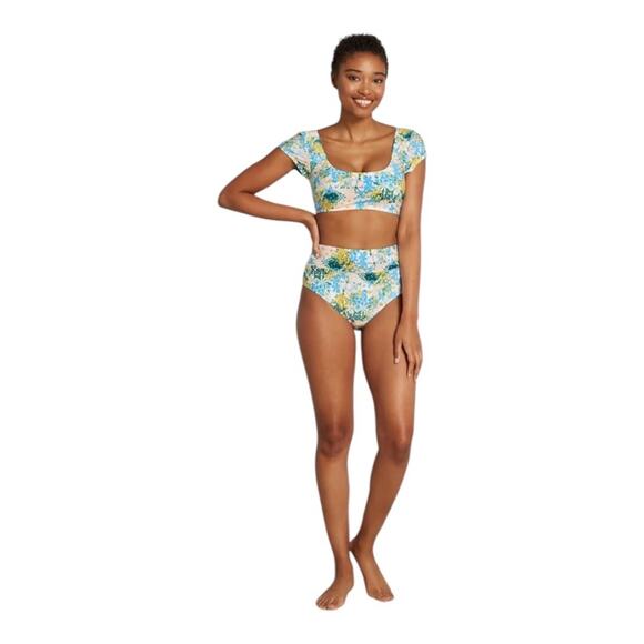 ModCloth NIP Amari Retro Bohemian Vibes Yellow Blue Floral Crop Bikini Top Small - Picture 15 of 15